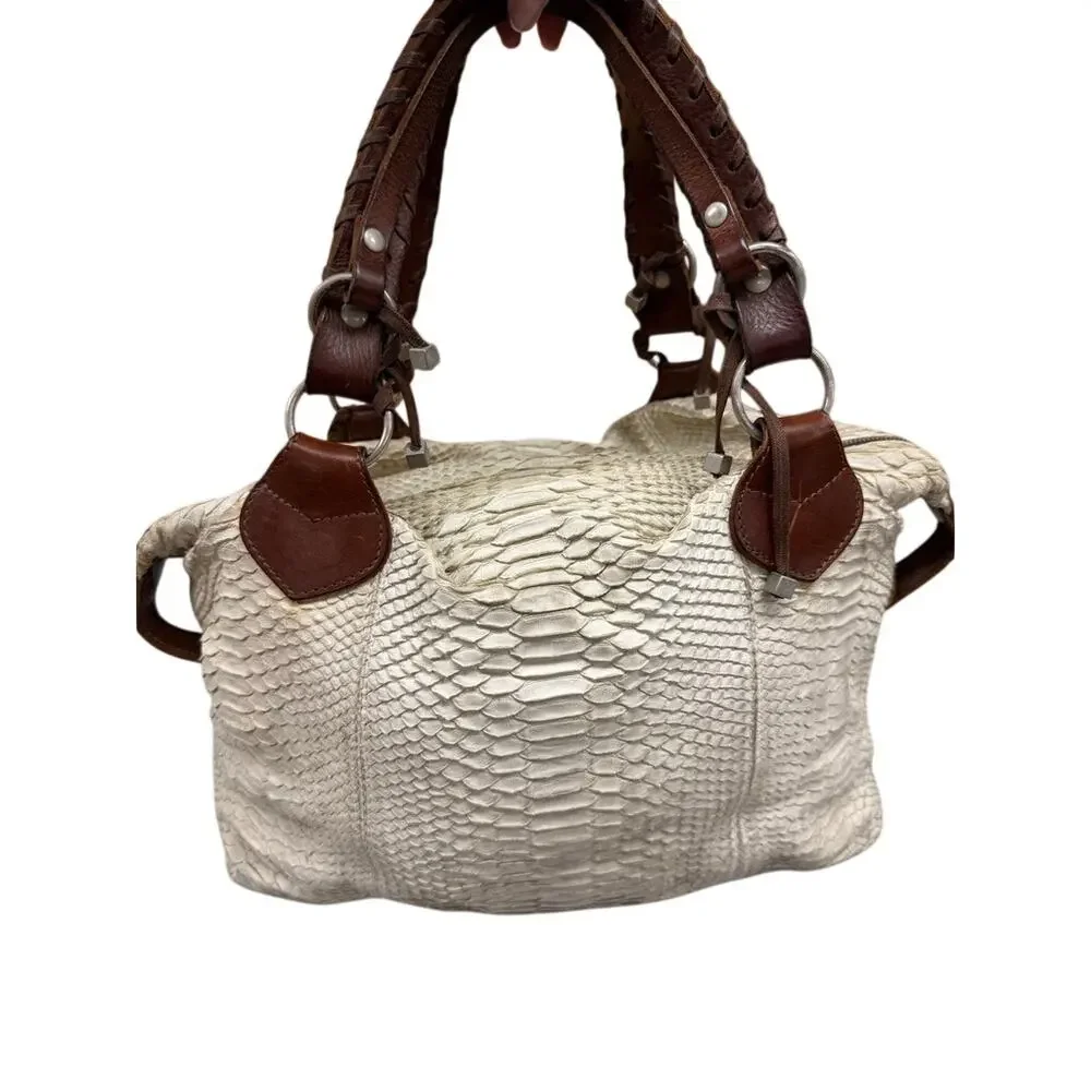 VTG Pauric Sweeney Italy Genuine Python Leather Ivory Satchel Purse Bag